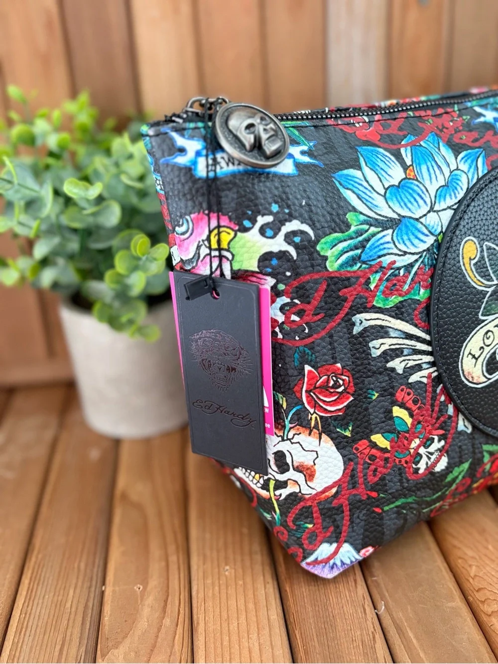 Ed Hardy “Love Kills Slowly” Cosmetic Case, Skull Makeup Travel Bag, Tattoo Art
